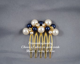 SMALL COMB - Wedding Pearl Hair Comb, Bridal Pearl Wedding Hairpiece, Swarovski Crystal Pearl, Ivory Purple Comb, Bridesmaid Comb, Bride