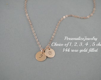 14K ROSE GOLD Initial Necklace Personalized Jewelry Rose dainty rose gold necklace Bridesmaid Gifts 14K Rose Gold Initial Necklace 1 2 3 4 5