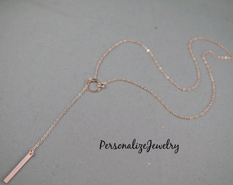14k Rose Gold-Filled Lariat Necklace | Delicate Y Necklace