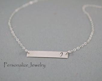BAR NECKLACE - Silver Name Plate Necklace, Dainty Bar Necklace, Sterling Silver Jewelry, Nameplate Necklace, Personalized Necklace, Layering