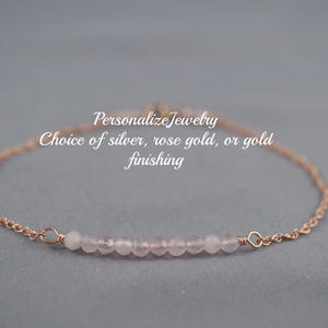 Rose Quartz Bracelet | Tiny Bead Layer Bracelet | Dainty 14k Rose Gold Filled | Delicate Genuine Gemstone Jewelry