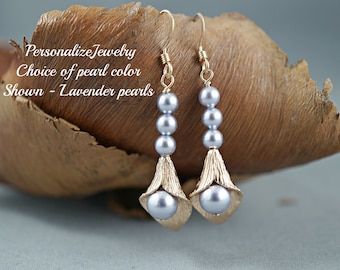 Gold Calla Lilie Ohrringe | Swarovski Perle baumeln, Brautjungfer Schmuck