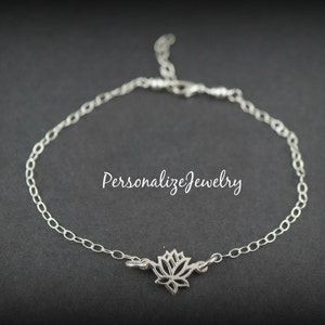 Sterling Silver Lotus Bracelet | Adjustable Flower Jewelry | Yoga-Inspired Accessory | Simple and Delicate Everyday Gift for Her