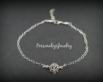 STERLING SILVER Lotus bracelet, adjustable bracelet, lotus jewelry, yoga jewelry, flower bracelet, gift for her, simple delicate everyday