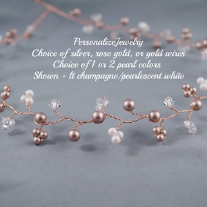 Ozdoba do włosów dla panny młodej z perełkami Swarovski Pearl: kryształ w kolorze różowego złota