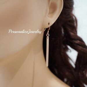 Long Bar Earrings | 14k Rose Gold-Filled Bar Drop | Slender Vertical Design | Modern Geometric Style | Simple Gift for Her |Holiday Earrings