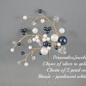 HAIR PIN - Swarovski blue pin, Bridal hair pin, Wedding hair accessory, U pin, Hair vine, Unique handmade pearls crystals hair clip, Bride