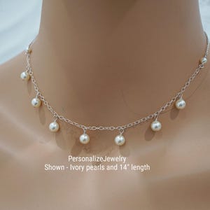 Bridal Necklace | Wedding Pearl Jewelry | Sterling Silver Dangle Choker | Simple & Delicate Bridesmaid Gift | Handmade Party Shower Gift