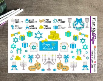 FESTIVAL OF LIGHTS Variety Stickers - made for Plum Paper, Traveler's Notebook, Vertical, Horizontal, Recollections - Deco Hanukkah Nights