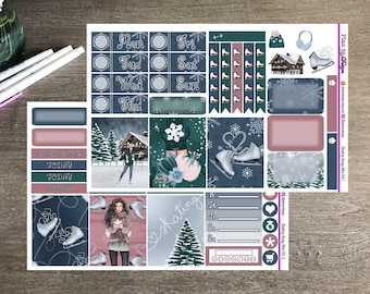 SKATING AWAY Mini Kit - 2 Pages - Blue, Green, Pink - Traveler's Notebook, B6, A5, Plum Paper, Recollections, Skin Options, Ice, Winter