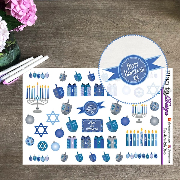 HANUKKAH FUN Variety Stickers - made for Plum Paper, Traveler's Notebook, Vertical, Horizontal, Recollections - Deco Holidays Channukah