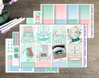 MARCH CHALLENGE Deluxe Weekly Kit (Standard Vertical) - 7 Pages - Green, Pink, Blue - made for Vertical Planners, Recollections - Social