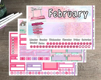 FEBRUARY CHALLENGE Monthly Kit (Standard Vertical) - 3 Pages - Pinks and Purple - made for Vertical Planners - Valentine's Day, Social