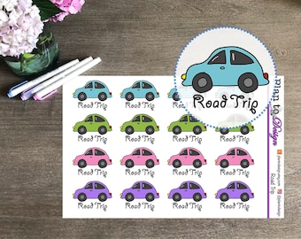 ROAD TRIP Stickers (16) Blue, Green, Pink, and Purple - made for Vertical Planner, Plum Paper, Recollections, Horizontal - Vacation Travel