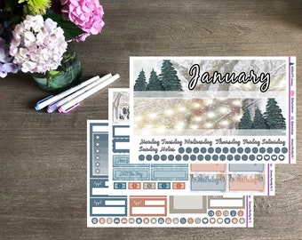 JANUARY CHALLENGE Monthly Kit (Standard Vertical) - 3 Pages - Blue, Rose, and Grey - made for Vertical Planners - Winter, Snow, Jan, Cold