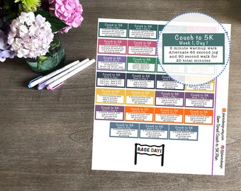 Couch to 5K Training Plan and Race Day Planner Stickers - made for Vertical, Horizontal, Plum Paper, Traveler's Notebook, Recollections