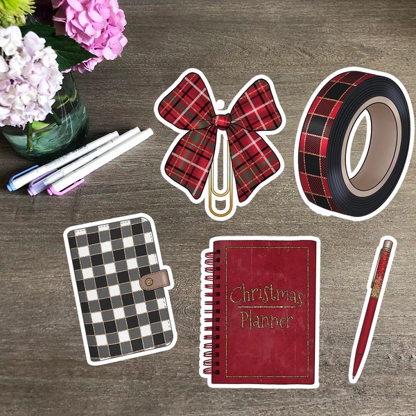 WRAPPED IN PLAID Planner Die Cuts for Traveler's Notebook, Plum Paper, Recollections, Vertical, Horizontal Planner - Ala Carte - Set Holiday