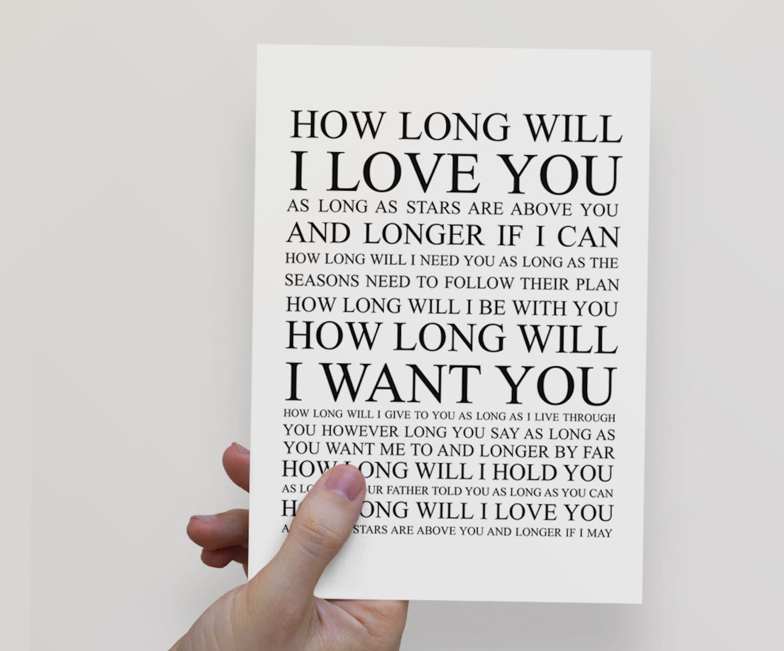  how long will i love you song lyrics print digital download etsy