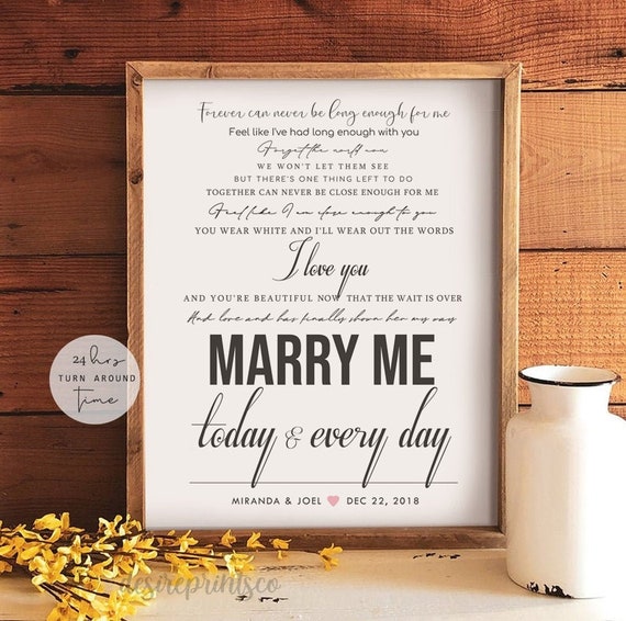 Personalised Framed Lyrics Print Train 'Marry Me' Paper 1st Anniversary Gift 