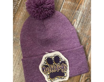 Bulldogs Paw Print Beanie With Pom Pom