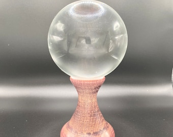 Hand-Turned Crystal Ball Holder: Elegant Orb Display Stand