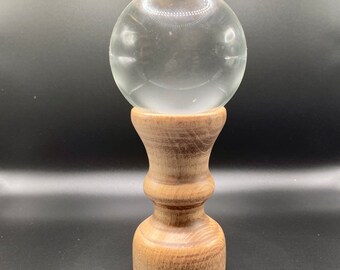 Hand-Turned Crystal Ball Holder: Elegant Orb Display Stand