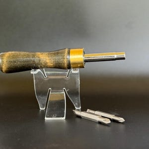 Handmade Screwdriver with Black-Stained Maple Handle – 4-in-1 Interchangeable Bits, Brass Accents – Artisan Gift for Makers