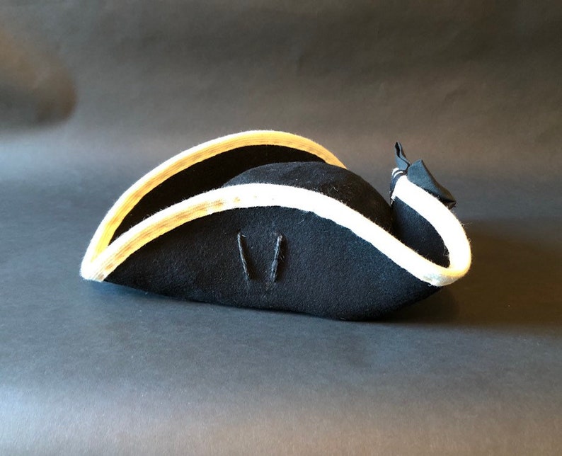 French and Indian War British Wool Felt Cocked Hat With Hand Sewn White Worsted Wool Binding