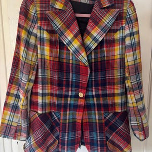 1970s Women’s Small Prestige of Boston Plaid Wool Tartan Blazer Jacket