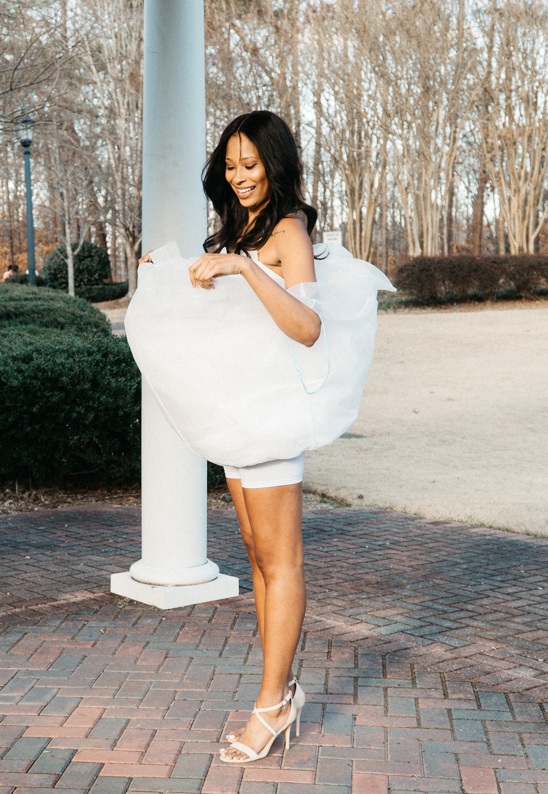 Bride To Be WHITE GATHERING BRIDAL Helper Buddy Wedding Dress Gown