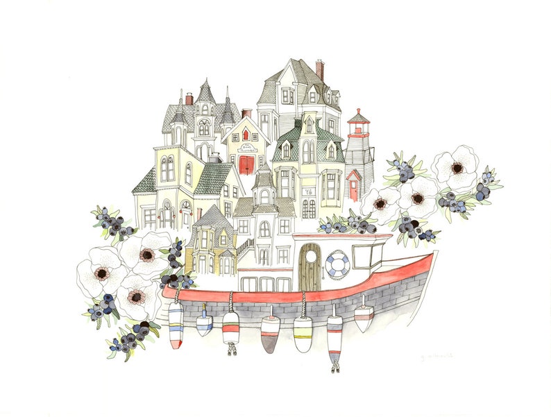 Nautical illustrated postcard and gift set