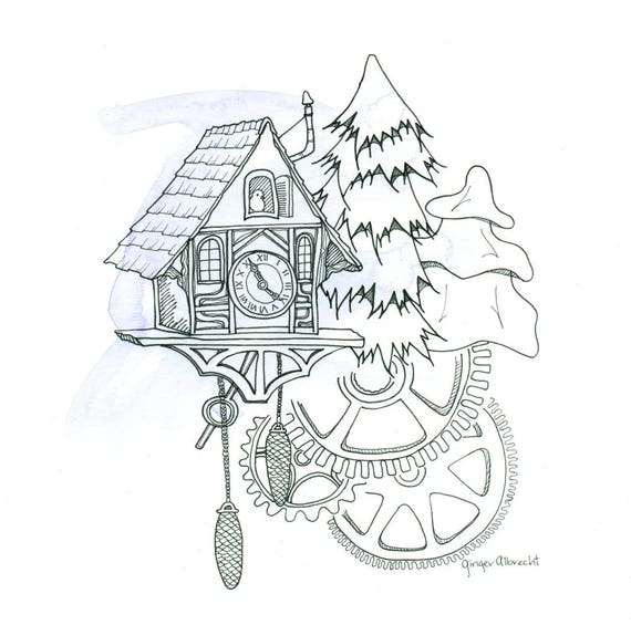 Cuckoo Clock Study Illustration 8X8 Art Print Etsy Canada