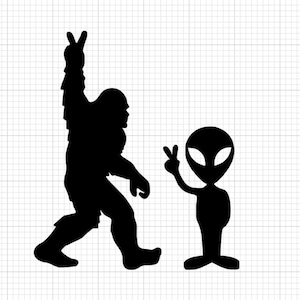 Bigfoot and Alien Peace Sign Vinyl Car Decal Sticker