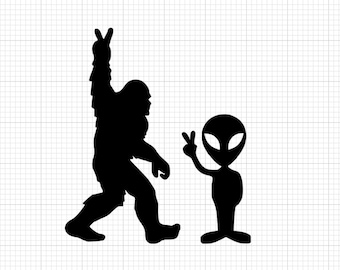 Bigfoot and Alien Peace Sign Vinyl Car Decal Sticker