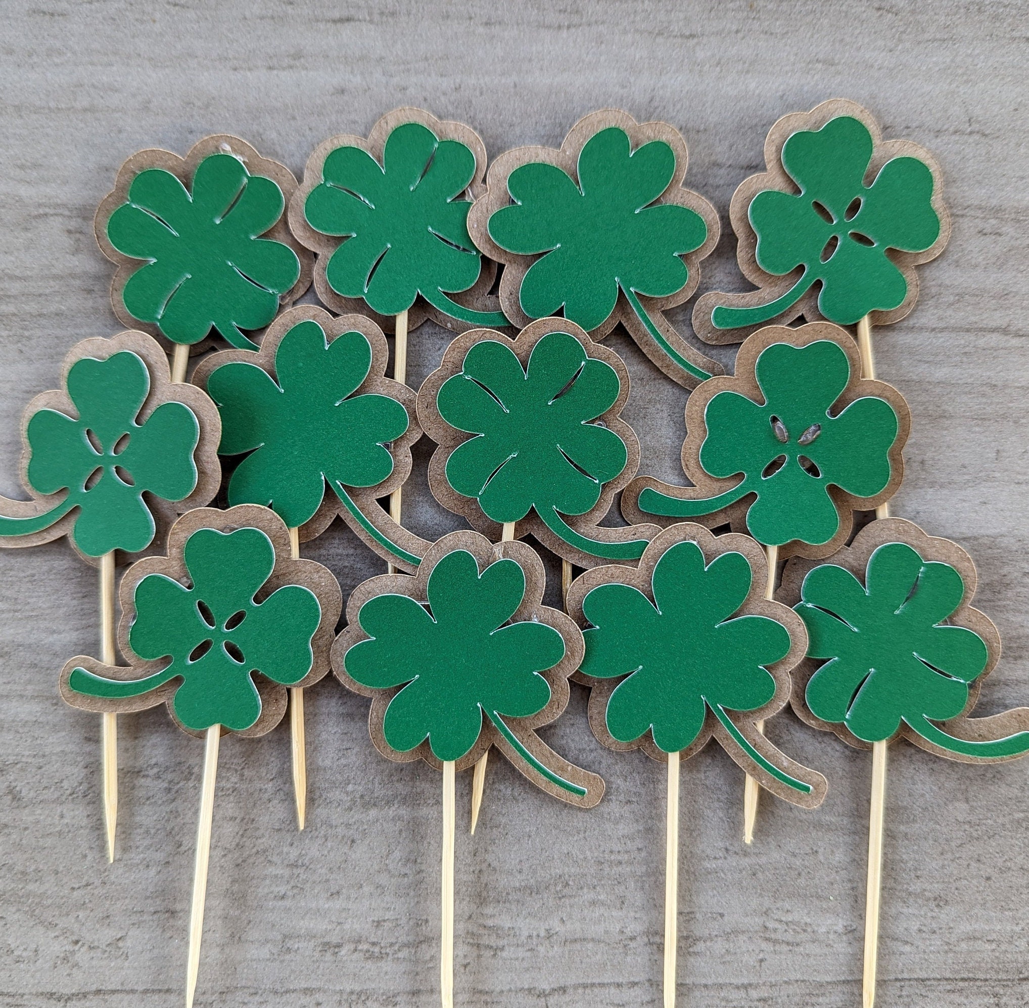 Gyufise 24 Pack Shamrock Day Four Leaf Car Truck Cake Toppers Four Leaf