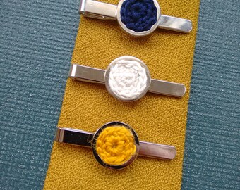 Crochet Tie Clip, Tie Pin, Tie Bar, Yarn, Father's Day, Vintage, Accessories, Design, Gold, Navy, Silk, Cotton