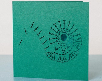 Crochet Card Diagram Blank Greeting Spiral Scallop Charcoal and Teal