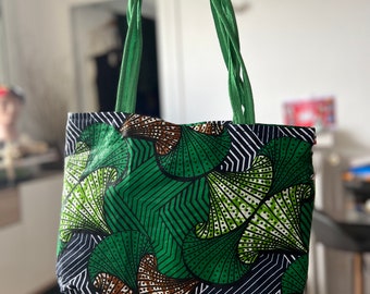 Handmade emerald green Wax fabric tote bag