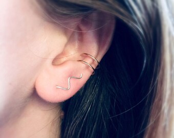 Recycled Silver Ear Climbers, Silver Ear Crawler, Minimalist Ear Climber, Zigzag Ear Climbers, Silver Climber Earrings,