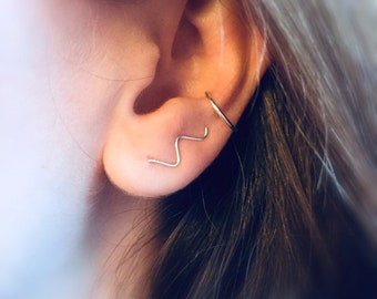 Recycled Silver Ear Climbers, Silver Ear Crawler, Minimalist Ear Climber, Zigzag Ear Climbers, Silver Climber Earrings,