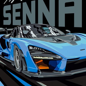 Stampa in stile poster McLaren Senna. Super Car Motorsport Art. Edizione nera