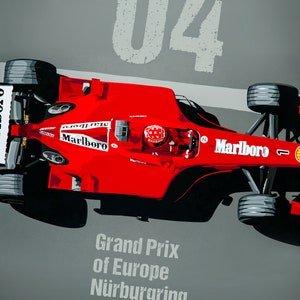 Ferrari F1 94 Grand Prix poster-style print. Retro Motorsport Art