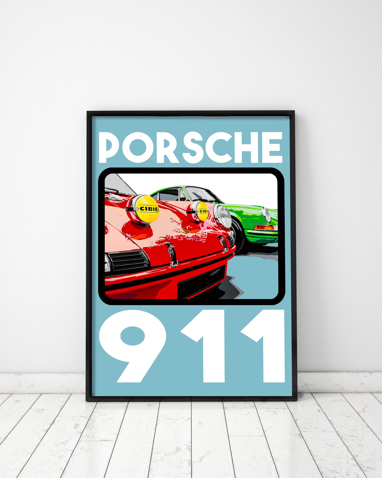 Porsche 911 Retro Posterstyle Fine Art Print. Porsche Classic Car Art
