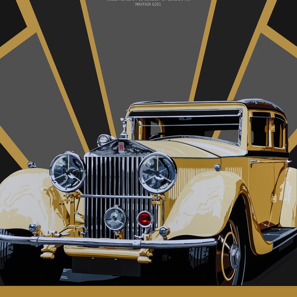 Rolls-Royce vintage-style print. Retro Art Deco Poster Design no.2