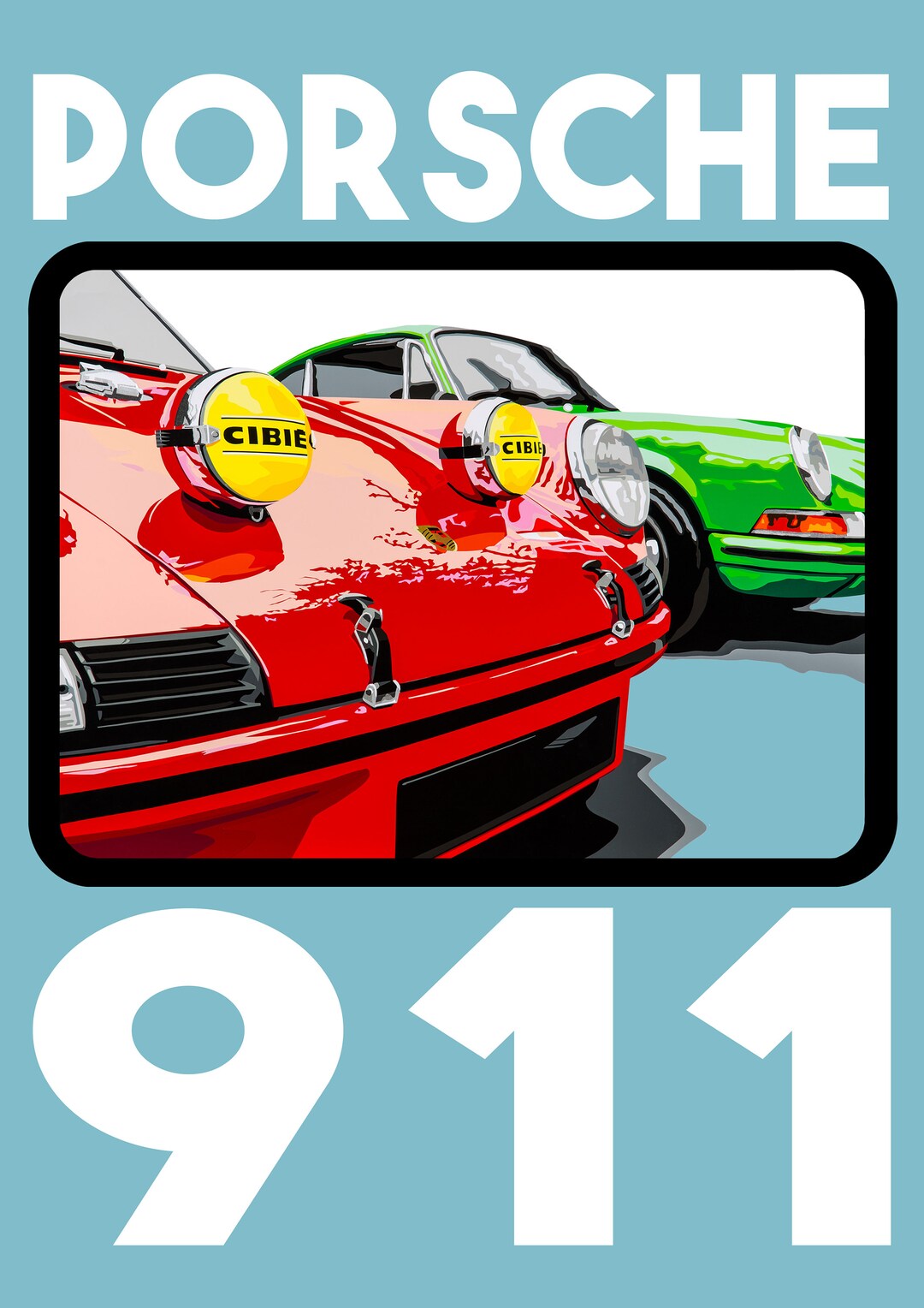 Porsche 911 Retro Posterstyle Fine Art Print. Porsche Classic Car Art