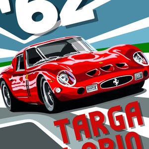 1962 Ferrari Targa Florio Race poster-style print. 250 GTO Motorsport Art