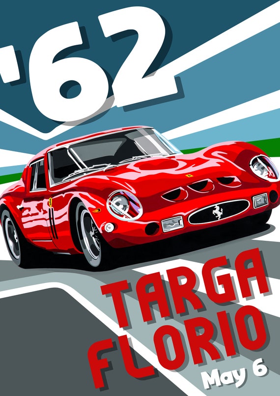 1962 Ferrari Targa Florio Race Poster-style Print. 250 GTO