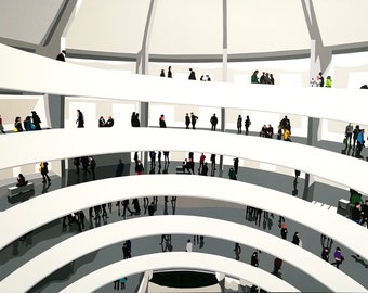 Guggenheim People. Fine Art Print. Figures in New York Gallery