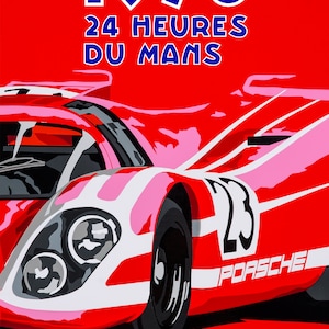 1970 Le Mans retro poster-style fine art print. Porsche 917 Motorsport Art