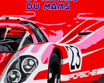 1970 Le Mans retro poster-style fine art print. Porsche 917 Motorsport Art